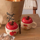 Axyaa Apple Ceramic Mug with Lid, Spoon - 400ml Capacity