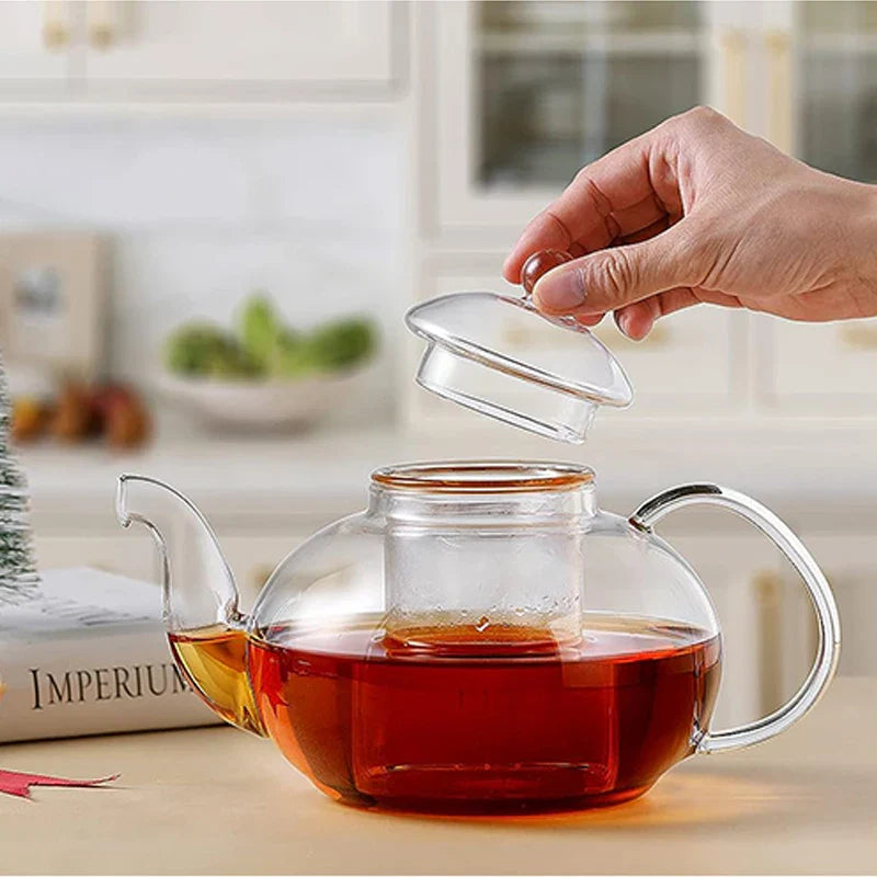 Axya Clear Glass Teapot with Infuser - Stovetop Safe Loose Leaf Tea Maker