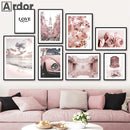 Axyaa Pink Reed Flower Tower Canvas Wall Art for Living Room Home Decor