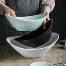 Axyaa Boat Ingot Ceramic Hot Pot Salad Bowl Set for Restaurant and Hotel