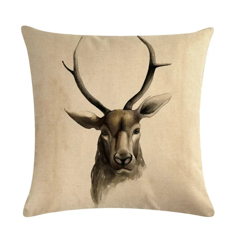 Axyaa Nordic Moose Art Linen Cushion Cover for Home Decor