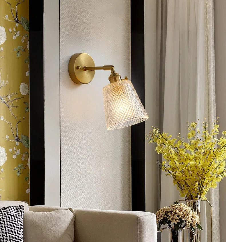 Axyaa Clear Brass Glass LED Wall Lamp with Pull Chain