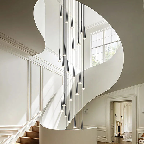 Axyaa Luxury Crystal LED Staircase Chandelier - Creative Long Stair Lighting Fixtures