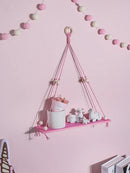 Pink/Green Wooden Shelf Wall Decor by Axyaa: Nordic Style Floating Display Stand