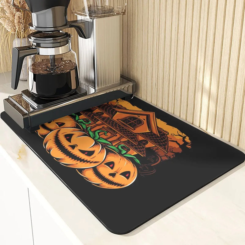 Axyaa Pumpkin Pattern Table Mats & Cup Stand: Halloween Style Dining Accessories