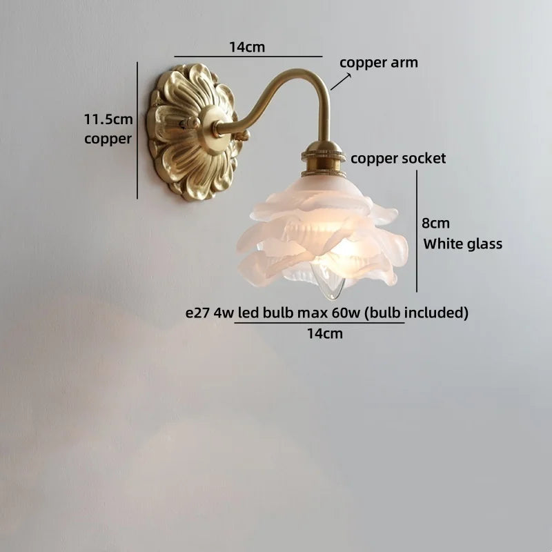 Axyaa Nordic LED Wall Lamps Interior Living Room Decor Antique Brass Resin Flower Design