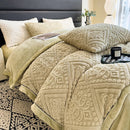 Axyaa Velvet Carved Duvet Set 4Pcs Bedding Set Plush Fleece Warm Softness
