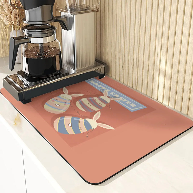 Easter Rabbit Print Kitchen Drying Mat Set by Axyaa