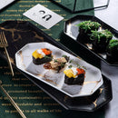 Axyaa Nordic Marble Gold Sushi Plate, Retro Design, Matte Finish