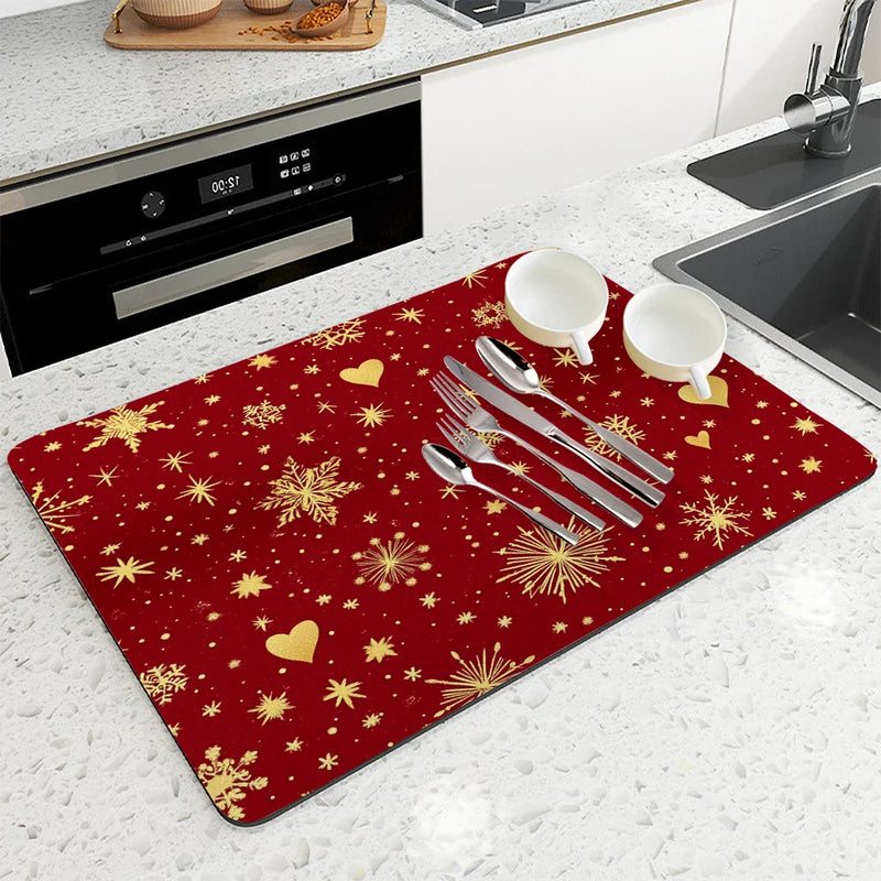 Axyaa Christmas Snow Kitchen Drying Mat - Absorbent & Antiskid Drain Pad