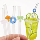 Axyaa Glass Straw Set - Summer Vacation Cocktail Kit with Cleaning Brush