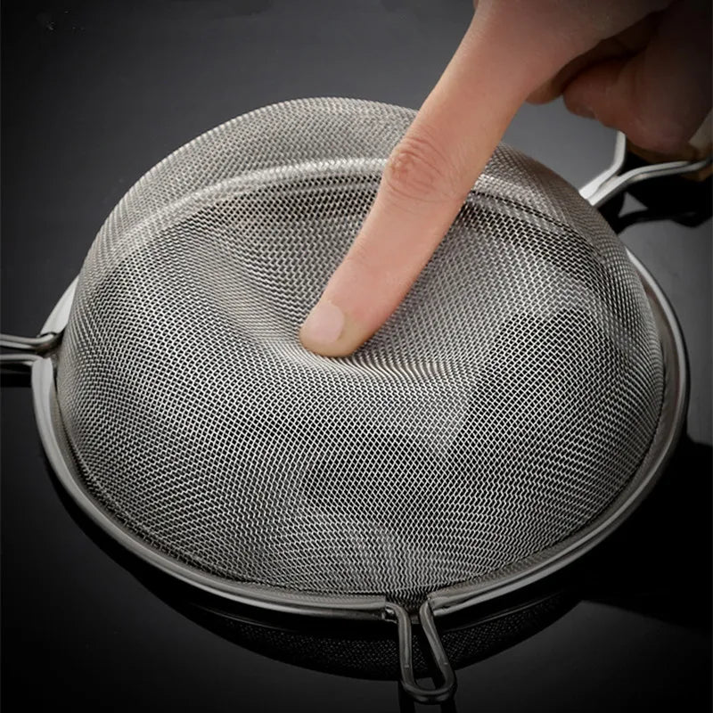 Axyaa Stainless Steel Wooden Handle Strainer Spoon for Multi-functional Kitchen Tools