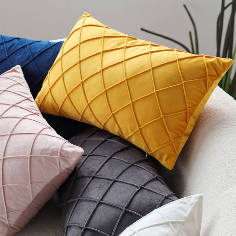 Yellow Plaid Sofa Pillowcase by Axyaa: Chic Living Room Cushion Cover 45x45