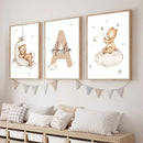 Axyaa Cute Bear Baby Name Wall Art Canvas Print Nursery Decor