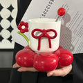 Axyaa Floral Bow Ceramic Coffee Mug Saucer Set - Exquisite Office Breakfast Cup