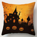 Axyaa Halloween Pattern Cushion Cover for Sofa, Bedroom, Car - Spooky Houses, Bats, Full Moon