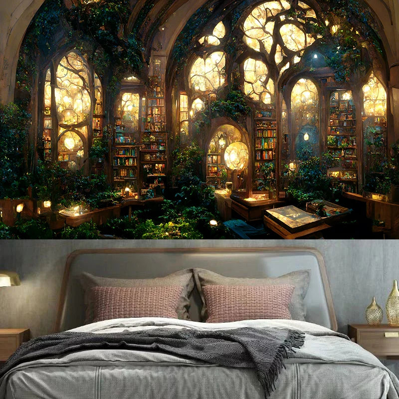 Axyaa Magic Book House Tapestry Wall Art - Bohemian Hippie Home Decoration