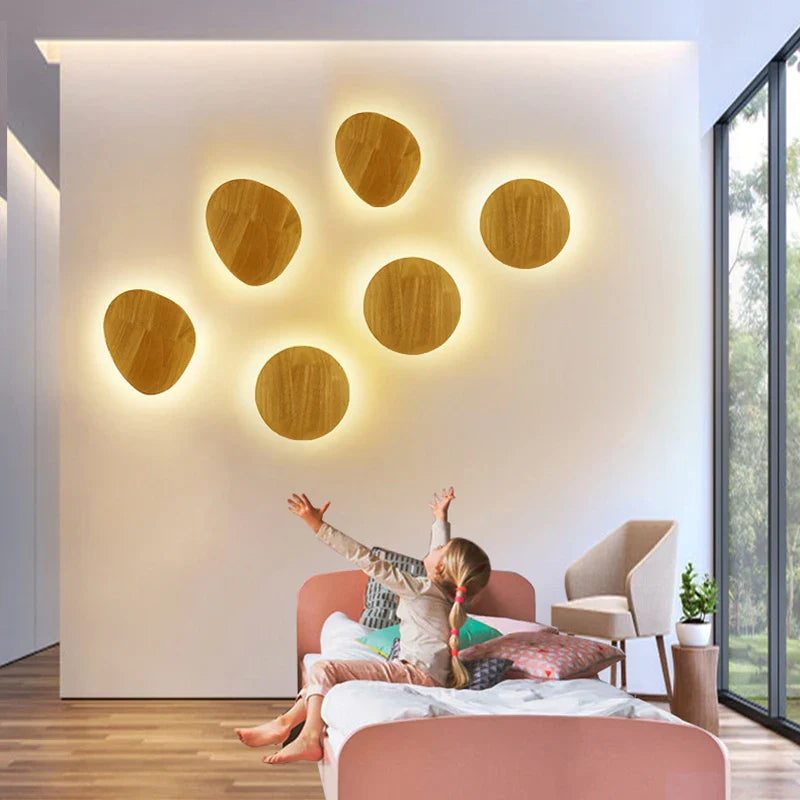Axyaa Round LED Wall Lamp: Modern Nordic Wood Sconces for Home Decor