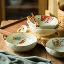Axyaa Ceramic Double Ear Stone Pot Bowl Ramen Tableware Bowl