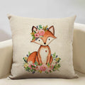 Axyaa Fox Linen Pillowcase - Nordic Animal Theme Decorative Cushion Cover 45x45cm