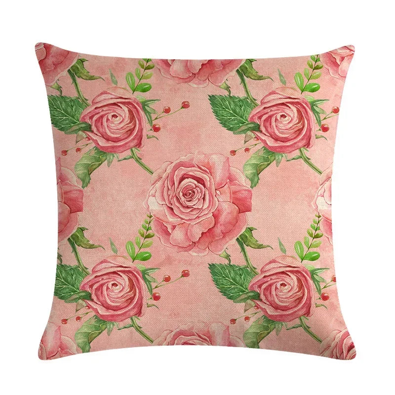 Axyaa Vintage Plant-flower Linen Cushion Cover 45*45cm