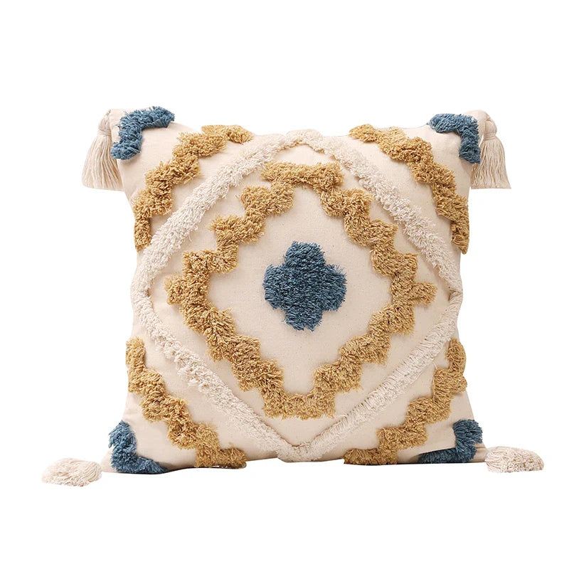 Axyaa Tufted Tassel Boho Cushion Cover in Warm Colors