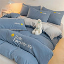 Axyaa Washed Cotton Bedding Set 4 Piece Solid Comforter Cover Fitted/Flat Sheet