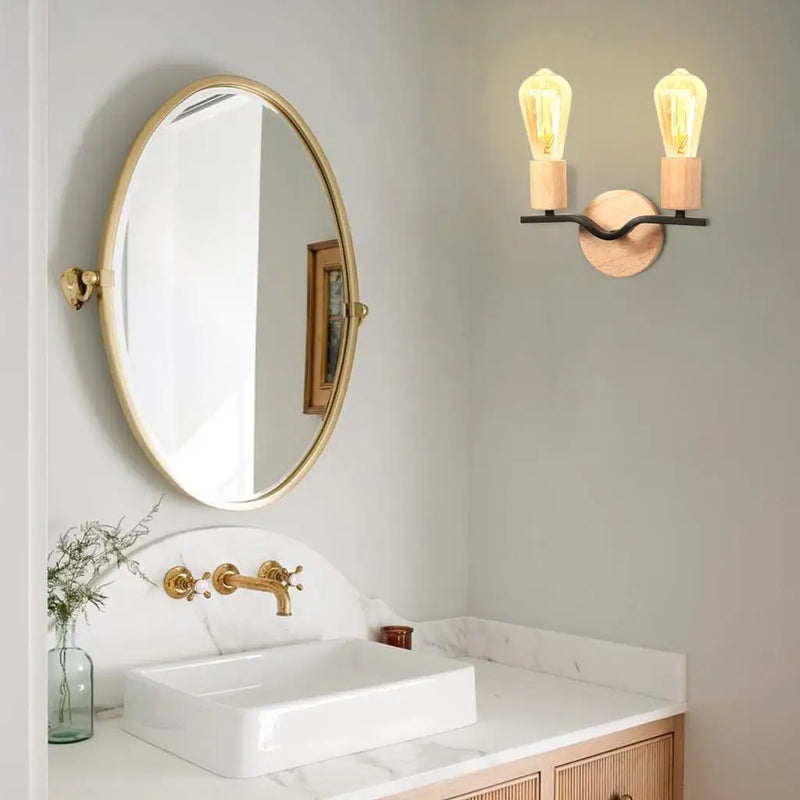 Iron Wood Lampshade Wall Sconce by Axyaa: Modern Vintage Lighting