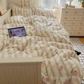Axyaa Lace Printed Milk Fleece 4-Piece Set - Winter Coral Fleece