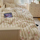 Axyaa Lace Printed Milk Fleece 4-Piece Set - Winter Coral Fleece