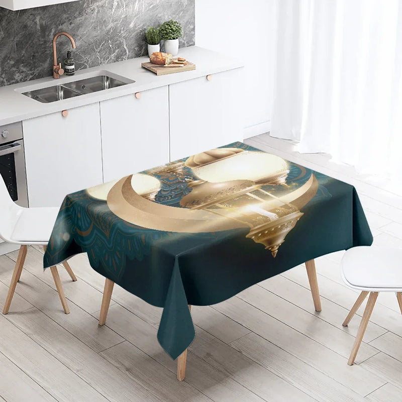 Axyaa Eid Mubarak Mosque Tablecloth: Waterproof, Anti-fouling, Islamic Home Decor