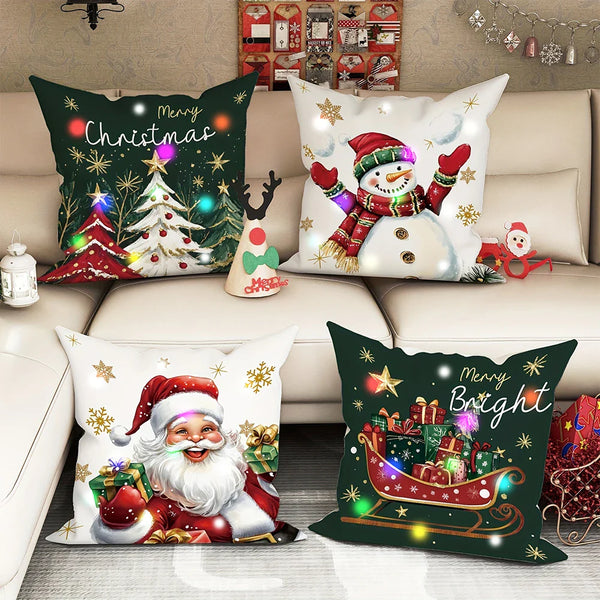 Axyaa Christmas LED Pillowcase, Santa Snowman Tree Design for Home Party Décor
