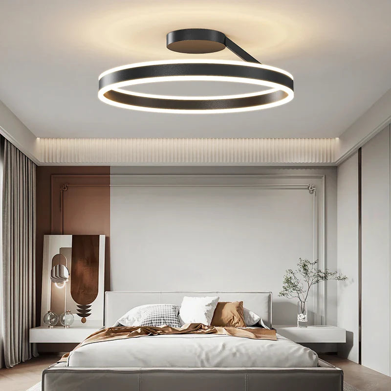 Axyaa Modern Black White Ring LED Ceiling Lamp for Bedroom & Living Room