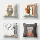 Axyaa Minimalist Spring Tree Landscape Pillow Cover - Bear Penguin Cartoon Animal Pillowcase