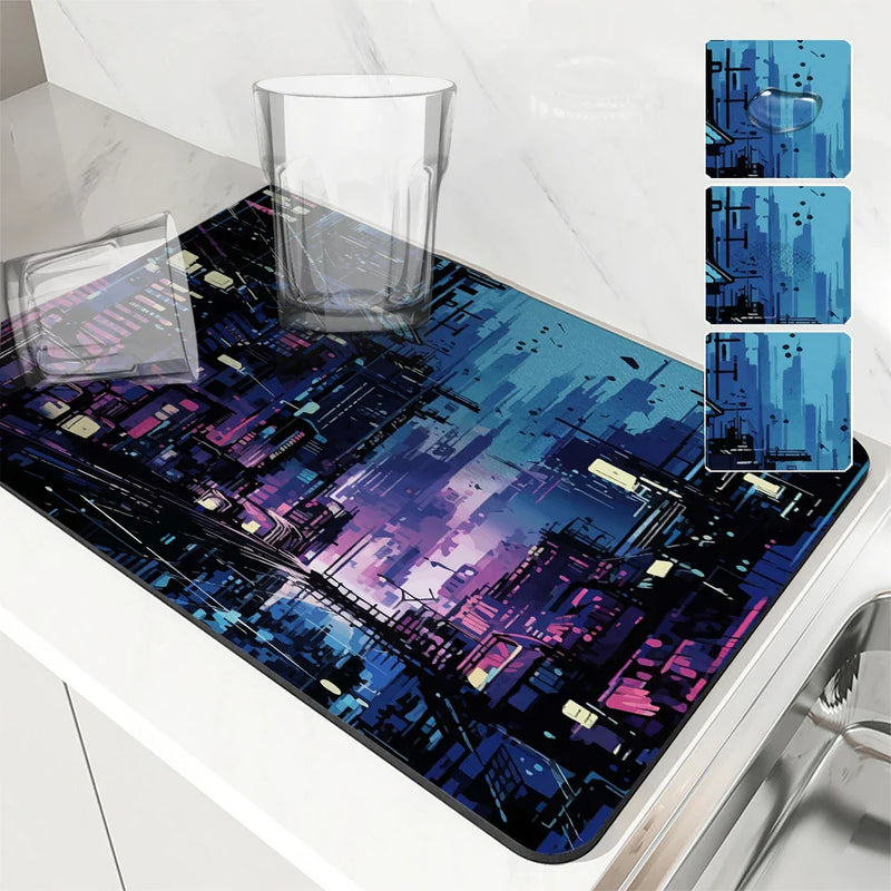 Axyaa Urban Kitchen Absorbent Mat: Antiskid, Quick Dry, Drain Pad for Tableware