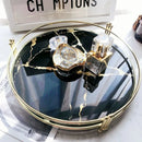 Axya Black Marble Pattern Mirror Tray, Round Glass Plate for Fashionable Cosmetics & Jewelry Storage
