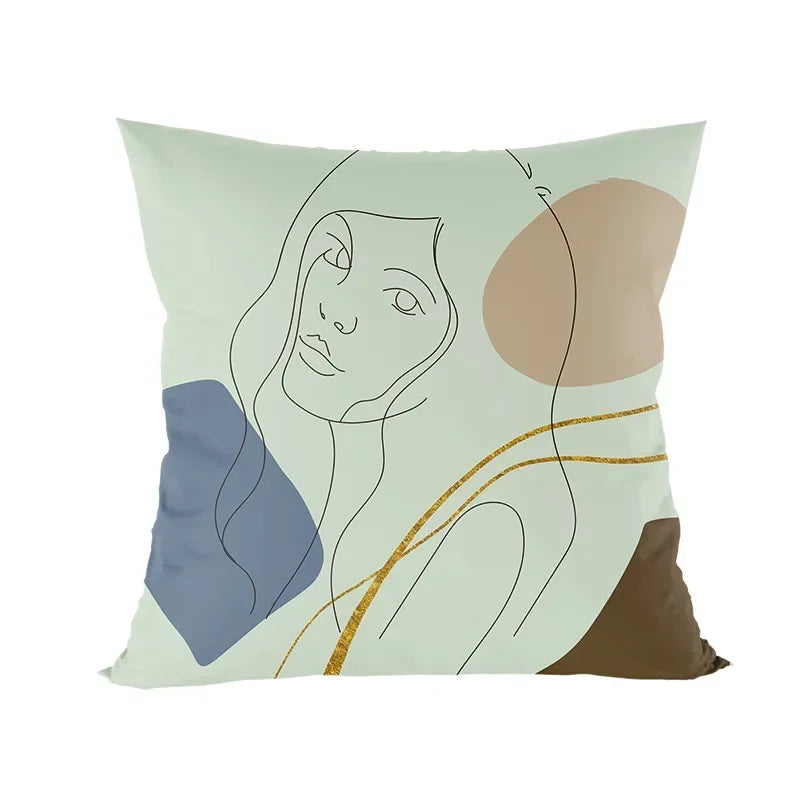 Abstract Line Drawing Girls Print Cushion Cover 45x45cm by Axyaa