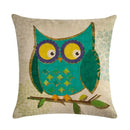 Axyaa Owl Pattern Linen Pillowcase - Palm Bird Cushion for Home Decor