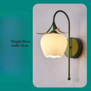 Axyaa French Cream Orchid Iron Wall Lamp - Retro Glass Bedhead Sconce Light