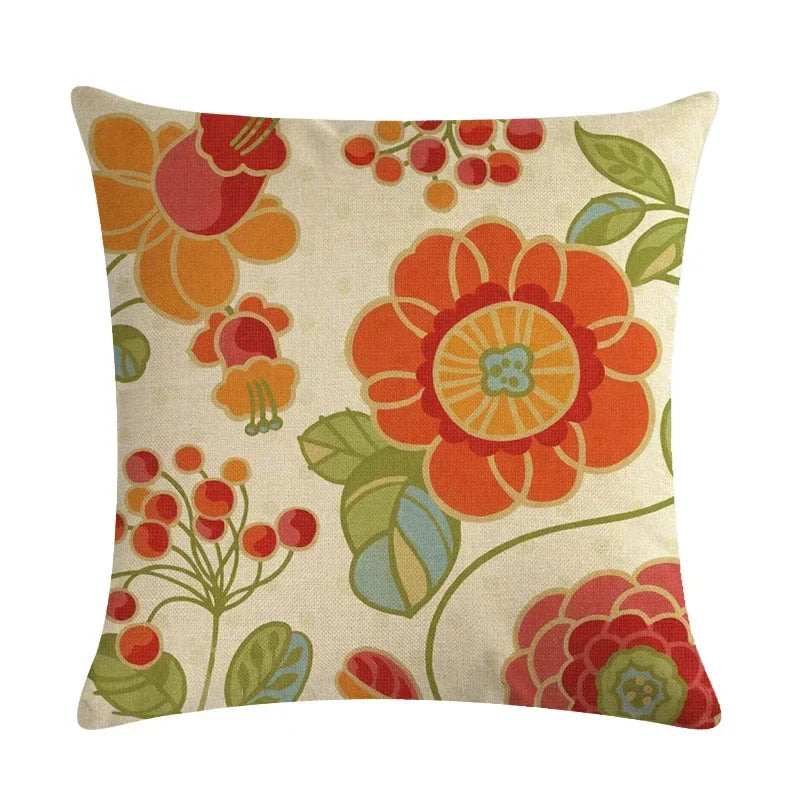 Axyaa Retro Plant Flower Linen Pillowcase 45*45cm