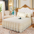 Axyaa Lace Ruffled Bed Skirt: 3 Layers Couvre Lit Mattress Cover Bedspread