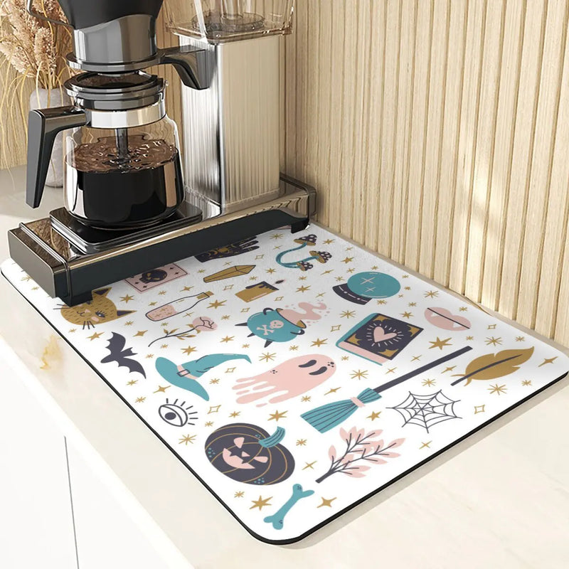 Axyaa Ghost Print Silicone Kitchen Coasters & Dish Mat