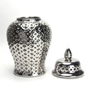 Axyaa Gold Ceramic Temple Jar with Lid, Home Decorative Vase, Hollow Storage Jar