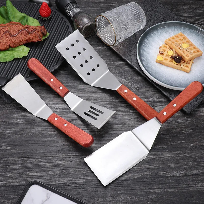 Axyaa Steel Steak Spatula with Wooden Handle - High Temperature Resistant Turner