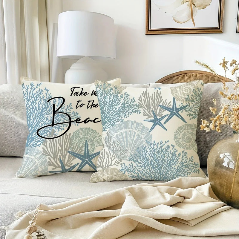 Axyaa Coral Starfish Print Pillowcase for Home Decoration