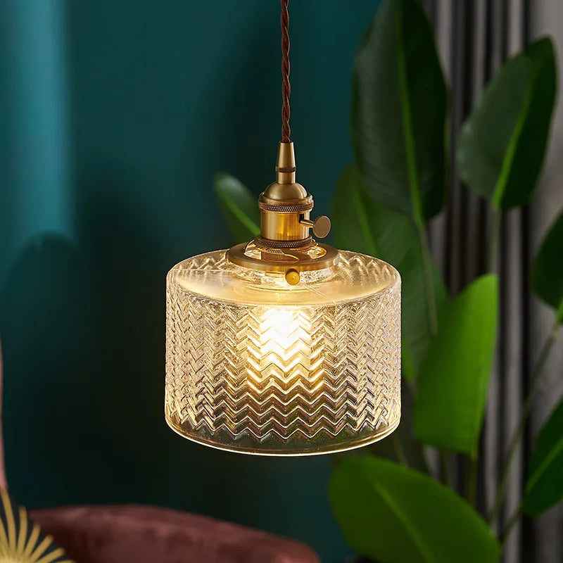 Axyaa Nordic Copper Glass LED Pendant Light - E27 Green/Clear Indoor Hanging Lamp for Dining & Bedroom