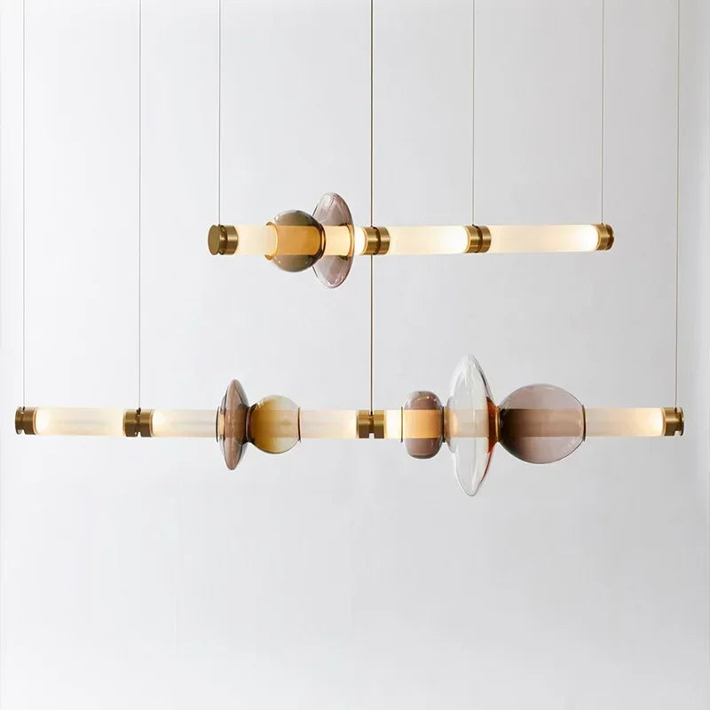 Axyaa Nordic Stained Glass LED Chandelier for Dining Kitchen Island