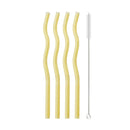 Axyaa Glass Straws - 5Pcs Colorful, Eco-Friendly Wavy Design for Juice & Cocktails