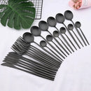 Axyaa 24-Piece Black Stainless Steel Cutlery Set for Home Dining