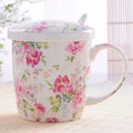 Axyaa Floral Bone  Coffee Cup with Lid, Spoon - Colorful Moscow Mule Thermo Mug